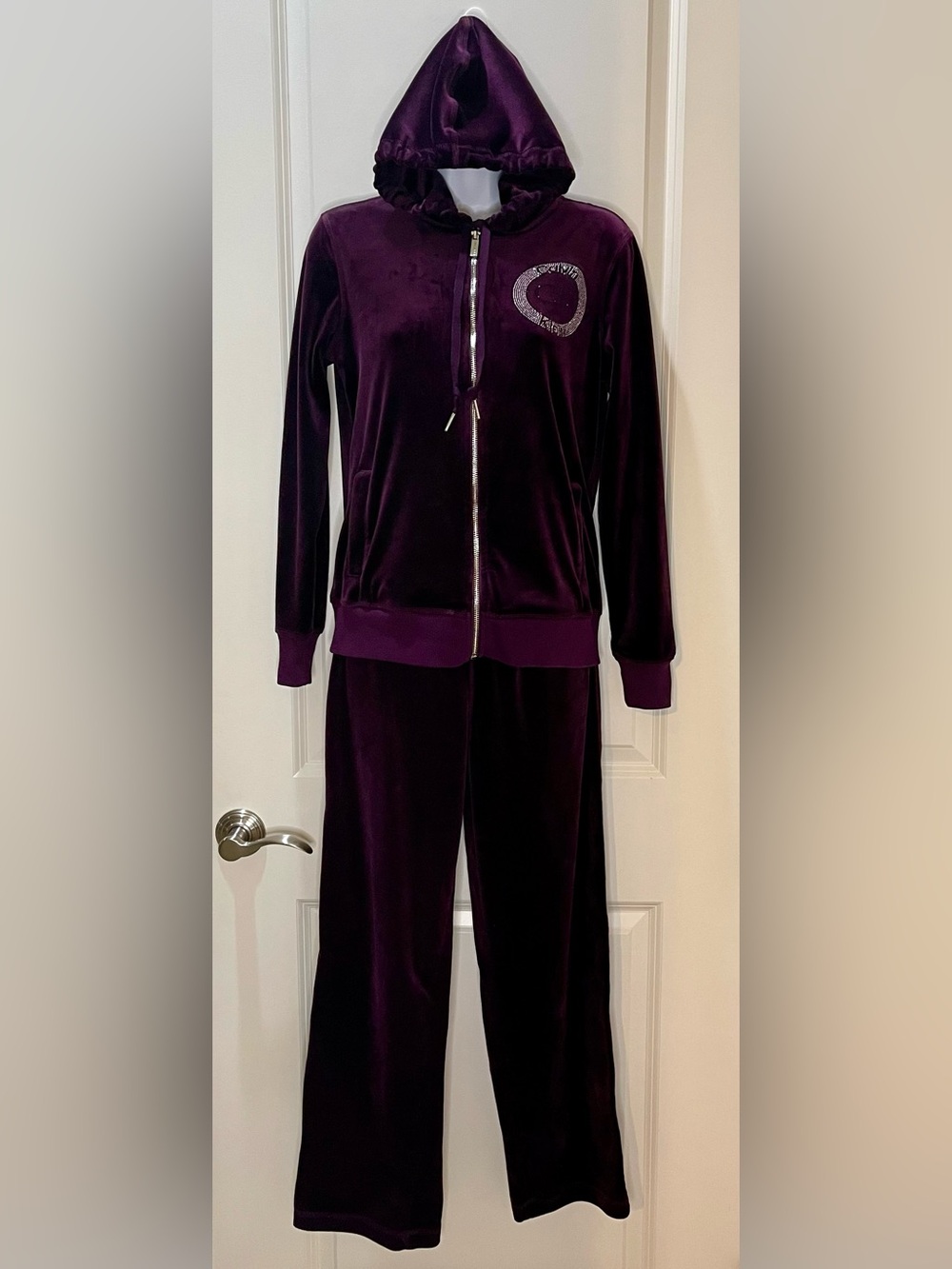 Calvin Klein Velour Track Suit Rhinestone Logo Full Zip XS/XS